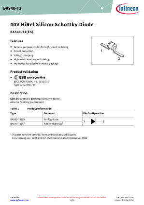 BAS40 datasheet cover page