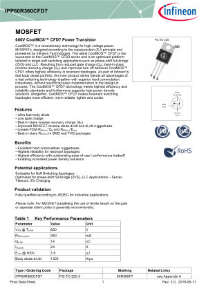 IPP60R360CFD7 datasheet cover page