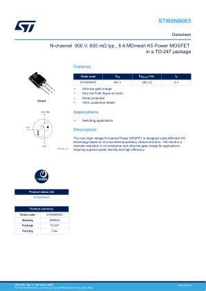 STW8N90K5 datasheet cover page