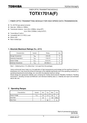TOTX1701A datasheet cover page