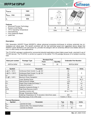 IRFP3415 数据手册首页