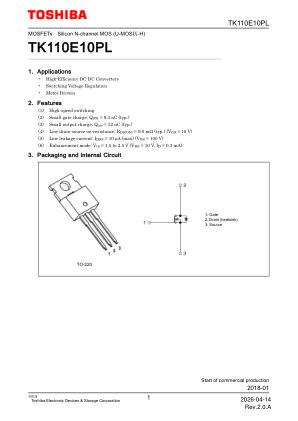 TK110E10PL 数据手册首页