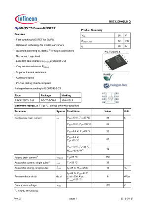 BSC120N03LS-G 数据手册首页