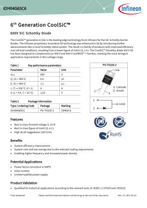 IDH04G65C6 datasheet cover page
