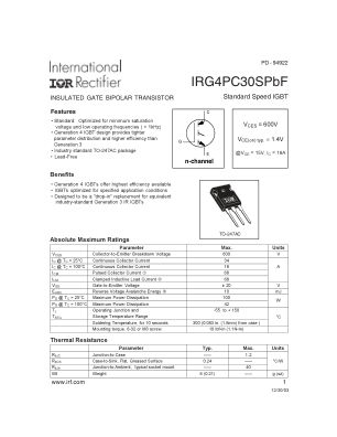 IRG4PC30S 数据手册首页