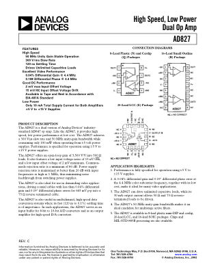 AD827 数据手册首页