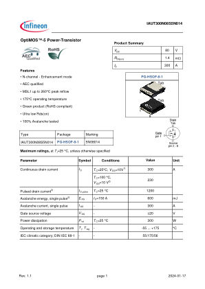 IAUT300N08S5N014 datasheet cover page