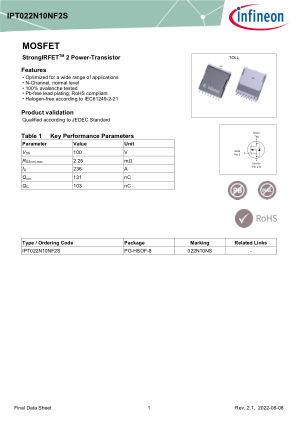 IPT022N10NF2S datasheet cover page