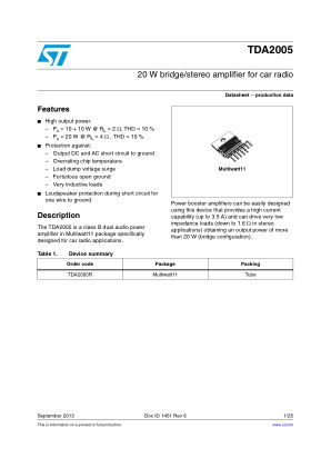 TDA2005 数据手册首页
