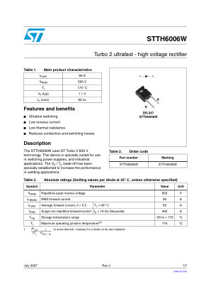 STTH6006W 数据手册首页