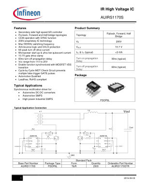 AUIRS1170S datasheet cover page