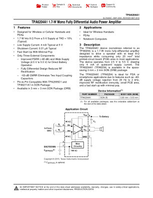 TPA6204A1 datasheet cover page