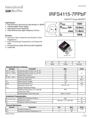 IRFS4115-7P 数据手册首页