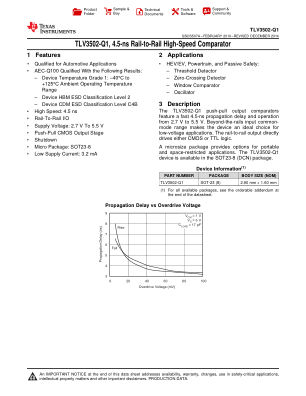 TLV3502-Q1 datasheet cover page