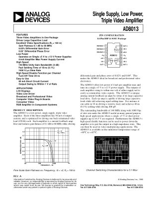 AD8013 datasheet cover page