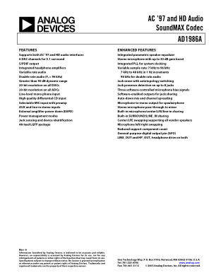 AD1986A 数据手册首页