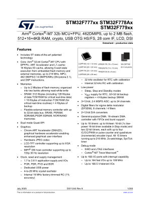 STM32F777BI 数据手册首页