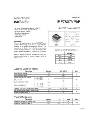 IRF7807V datasheet cover page