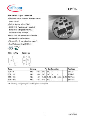 BCR119S datasheet cover page