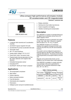 LSM303D datasheet cover page