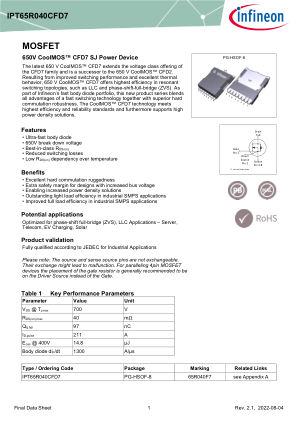 IPT65R040CFD7 datasheet cover page