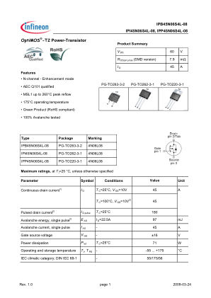 IPB45N06S4L-08 数据手册首页
