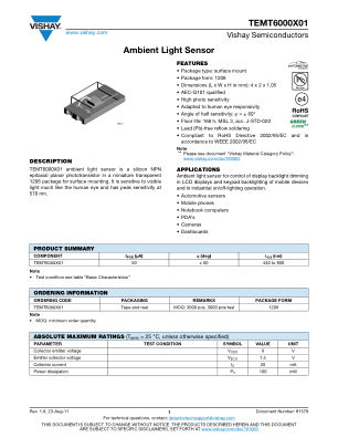 TEMT6000 数据手册首页