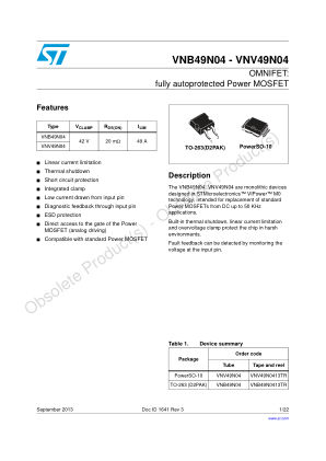 VNB49N04 datasheet cover page