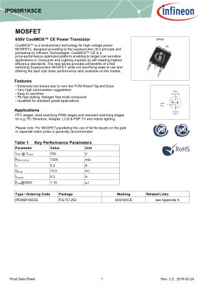 IPD65R1K5CE datasheet cover page