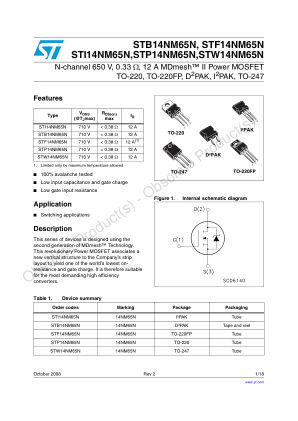 STF14NM65N 数据手册首页