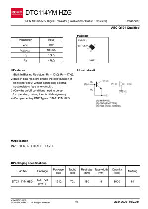 DTC114YMHZG datasheet cover page