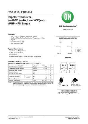 2SB1216 datasheet cover page