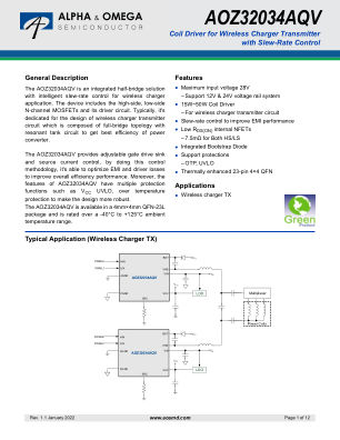 AOZ32034AQV datasheet cover page