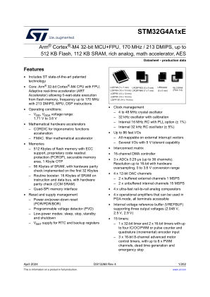 STM32G4A1CE 数据手册首页