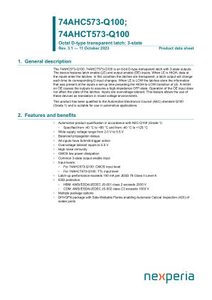 74AHCT573PW-Q100J datasheet cover page
