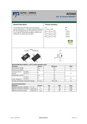 AO3420 datasheet cover page