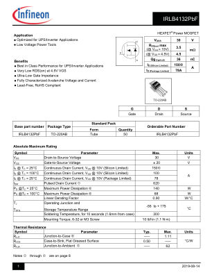 IRLB4132 datasheet cover page
