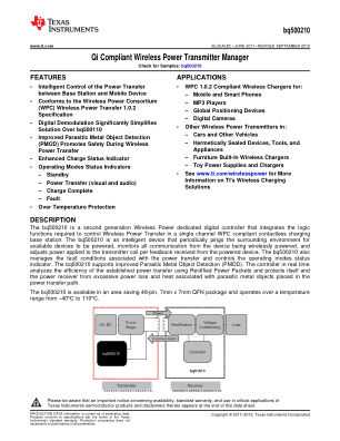 BQ500210 datasheet cover page
