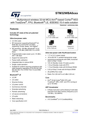 STM32WBA62CI 数据手册首页
