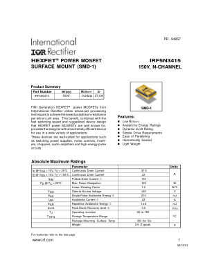 IRF5N3415 datasheet cover page