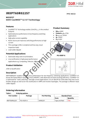 IRXPT60R022S7 datasheet cover page