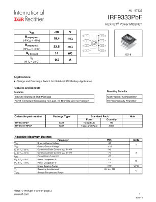 IRF9333 datasheet cover page