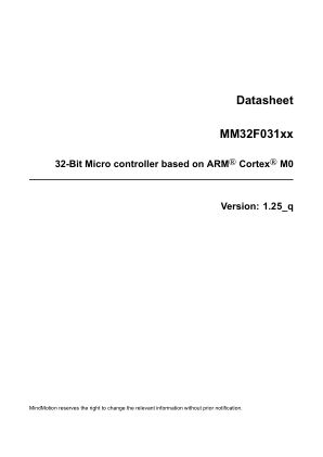MM32F031 datasheet cover page