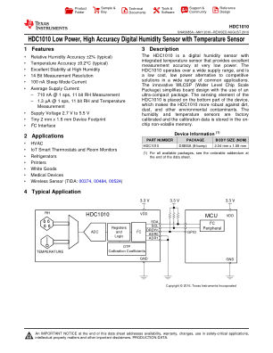 HDC1010 datasheet cover page