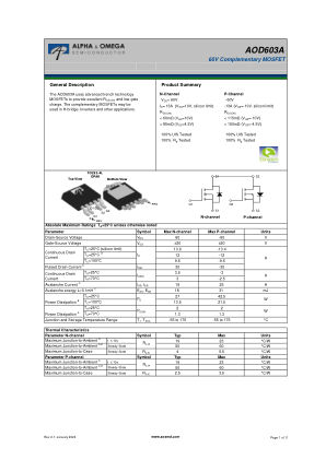 AOD603A datasheet cover page
