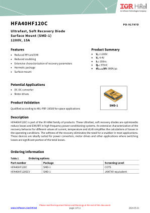 HFA40HF120C datasheet cover page