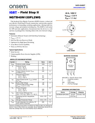NGTB40N120FL2W 数据手册首页