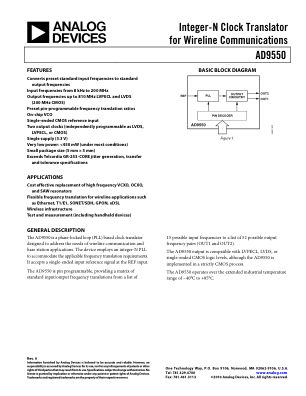 AD9550 数据手册首页