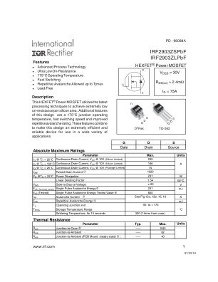 IRF2903ZS datasheet cover page