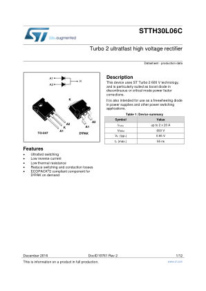 STTH30L06C 数据手册首页